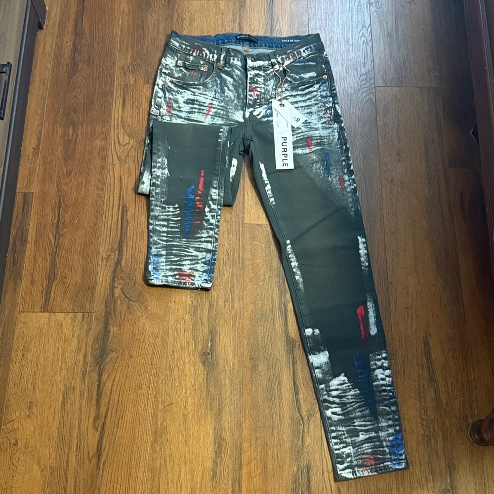 Purple Men's Slim Straight Jeans - Black and Red